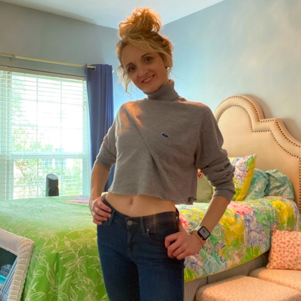 Vintage Lacoste Turtleneck Crop Top - Gray